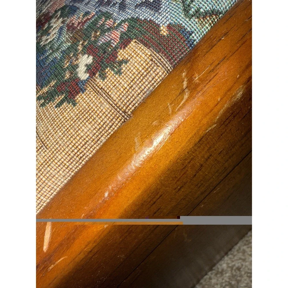 Wooden Vintage Box Hinged Lid Tapestry Man Dog‎ Pictorial Fabric Top Recipe